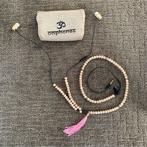 New Omphones Mala Bead Earbud Headphones w/ Pink Tassel